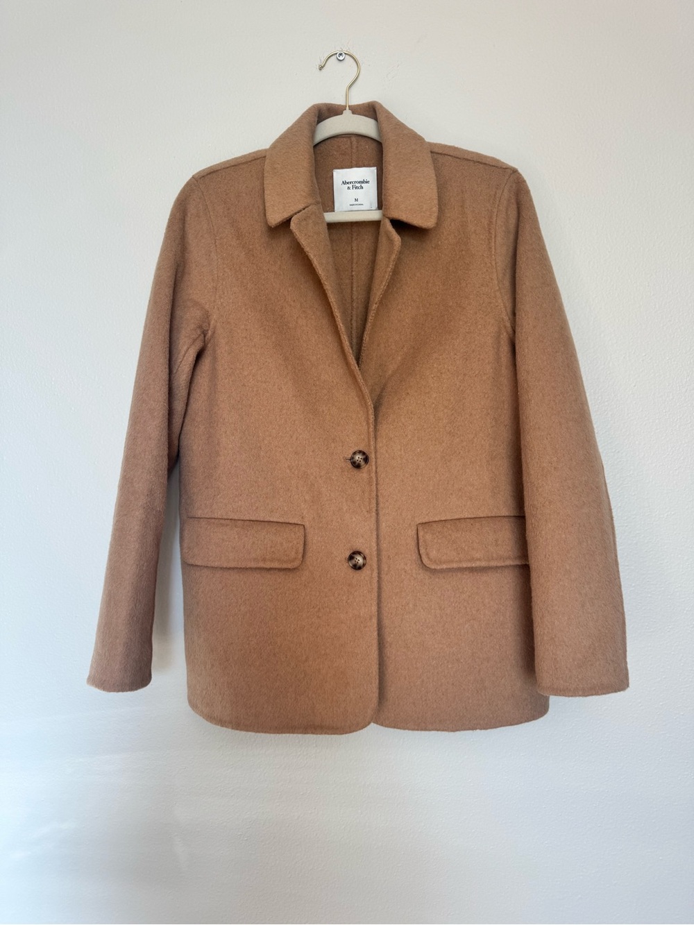 Abercrombie & Fitch Camel Pea Coat - Soft Tan Wool Blend